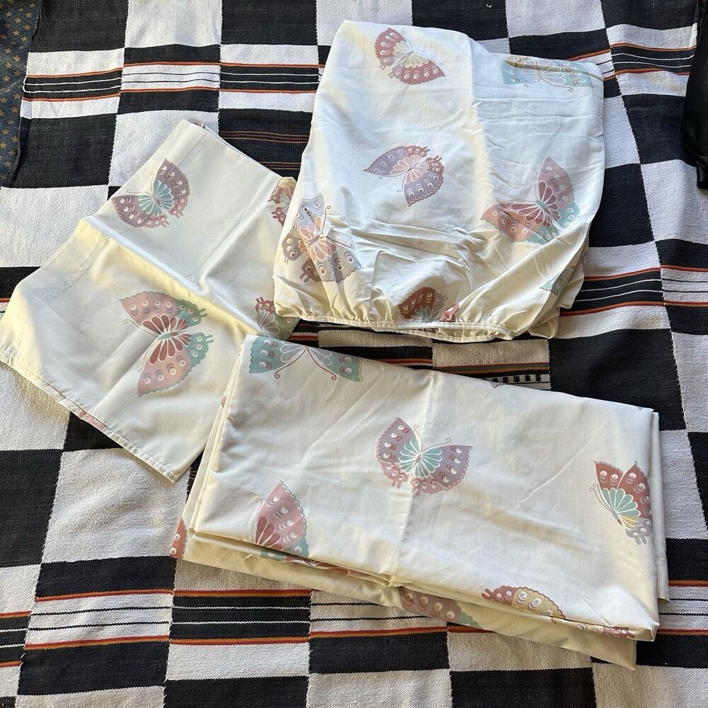 Vintage Westpoint-Pepperell Butterfly Queen Sheet Set. One Pillowcase. Boho. USA